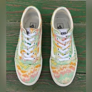 VANS Old Skool Womens Pastel Coral Green Yellow Tie Dye Psychedelic Shoes Sz 10